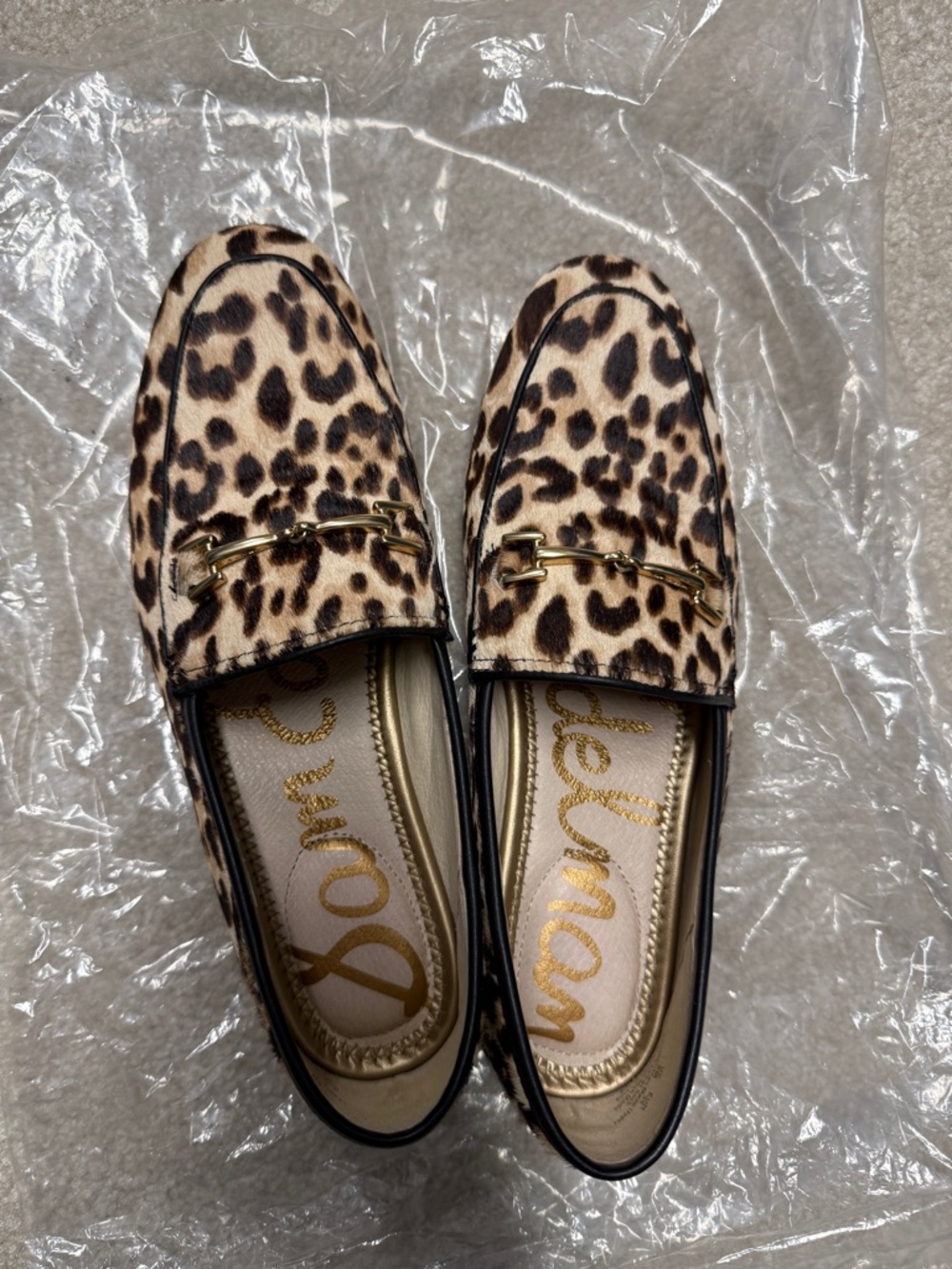 Sam Edelman Leopard-Print Loafers with Gold ascent.